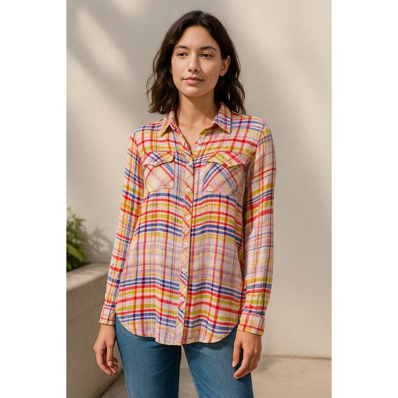 Cabi Plaid Button Up Blouse S Artsy Colorful Dopamine Spring Top - Picture 1 of 12